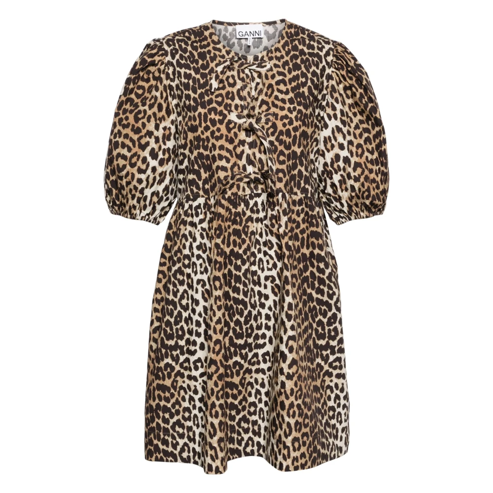 Ganni Leopard Printed Cotton Dress - Female - Short Dresses - Brown - Xs - Dresses