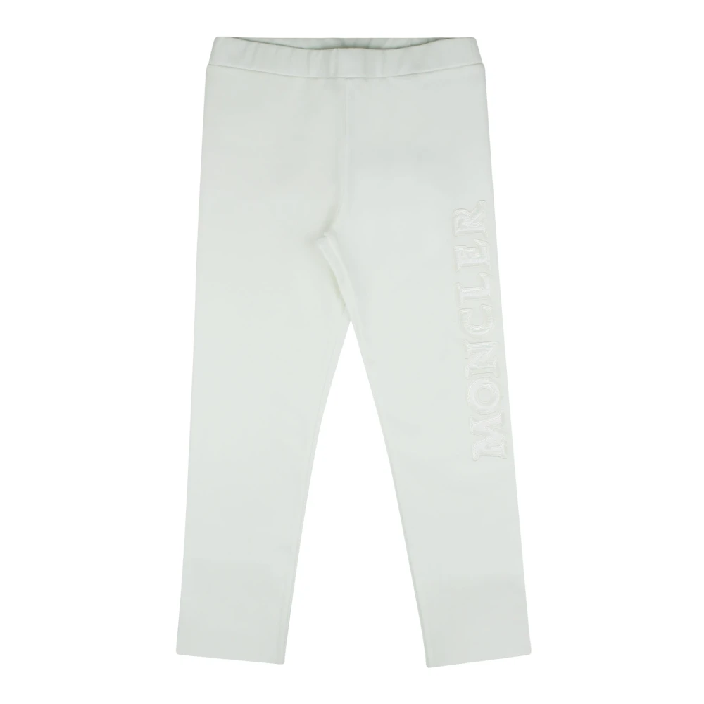 Moncler Girls White Trousers, 10 Y, Stretch Embroidered Leggings