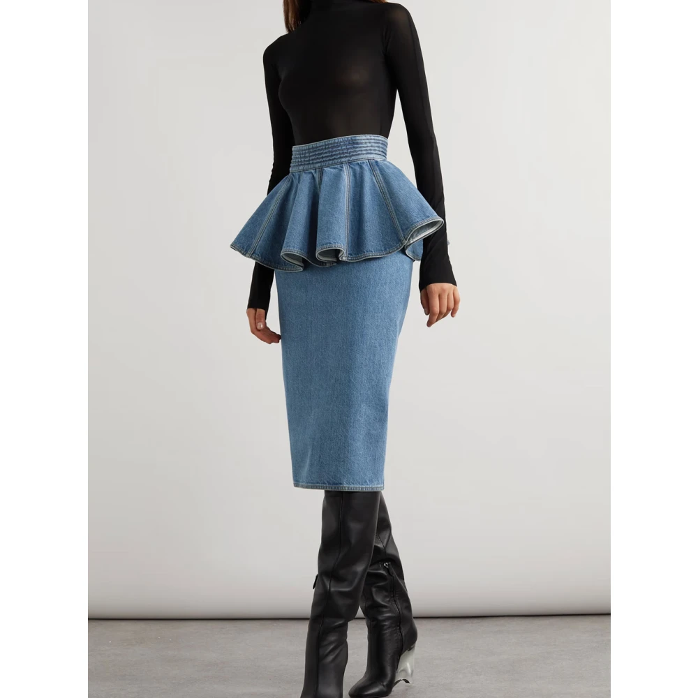 Alaïa Vintage Blauwe Denim Pencil Rok Blue Dames