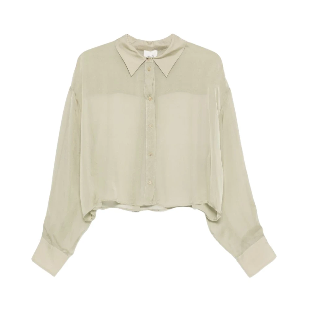 Alysi Women's Green Shirts, M, Long-Sleeve Cropped Shirt