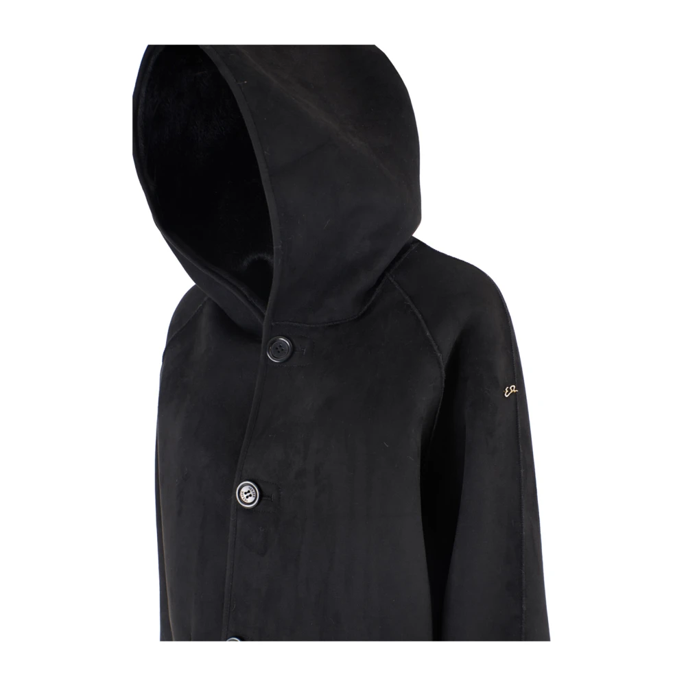 YES ZEE Zwarte jas met elegante capuchonknoopsluiting Black Dames