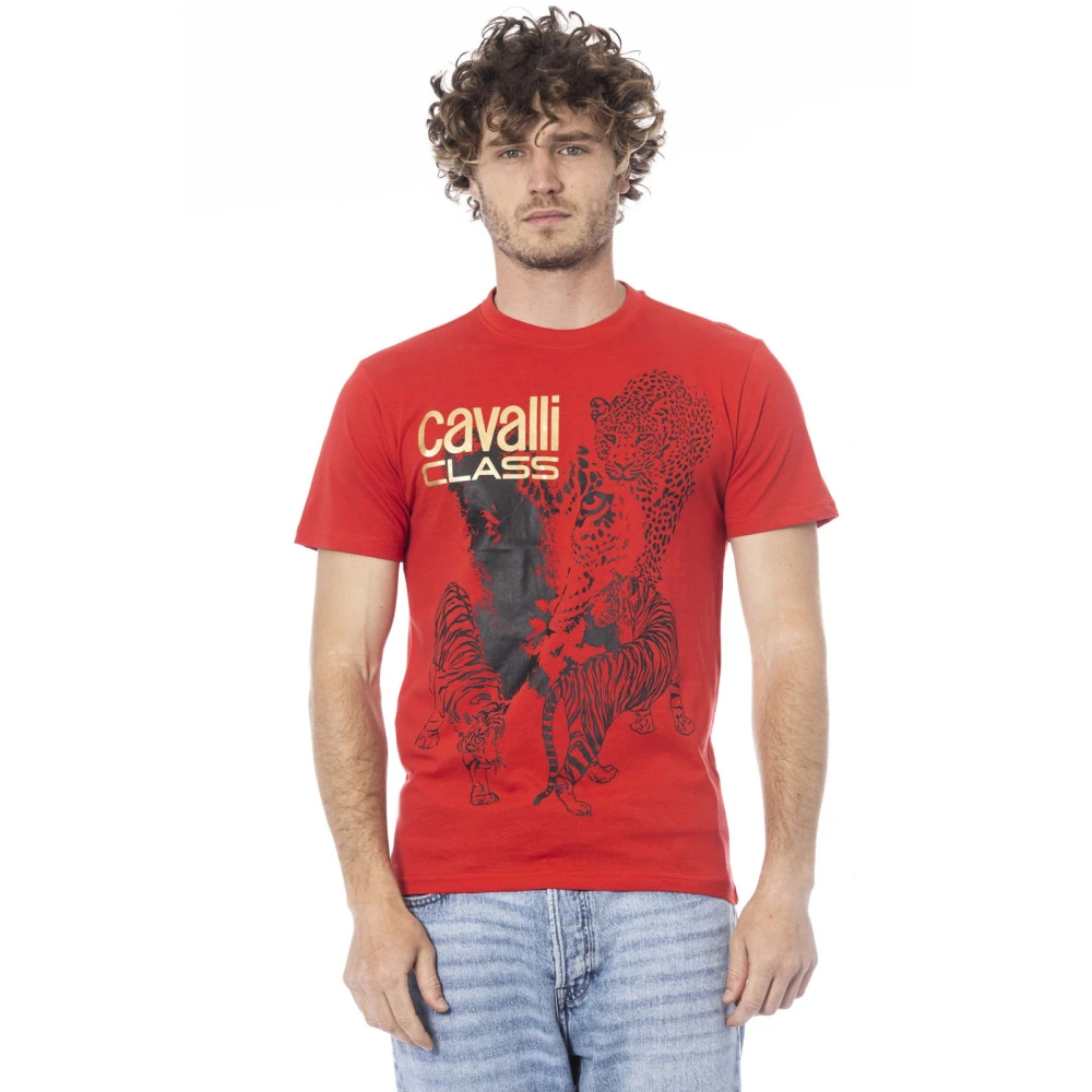 Cavalli Class Logo Print Korte Mouw T-shirt Red Heren