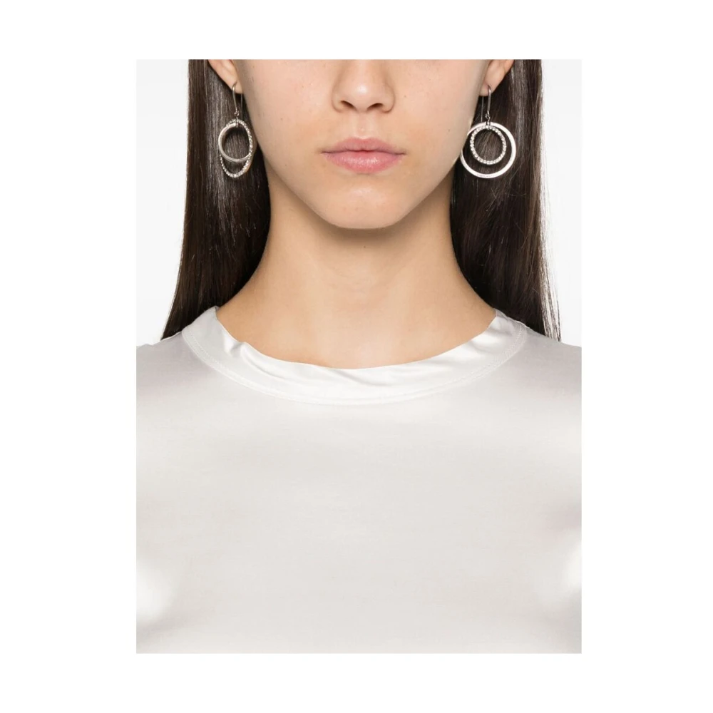 Mazzarelli Witte Satijnen Crew Neck T-shirt White Dames
