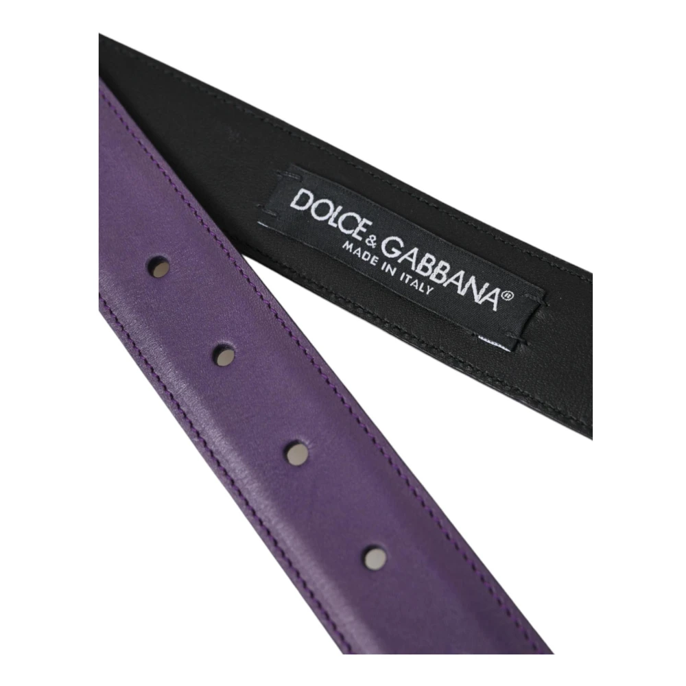 Dolce & Gabbana Paars Leren Riem met Metalen Gesp Purple Heren