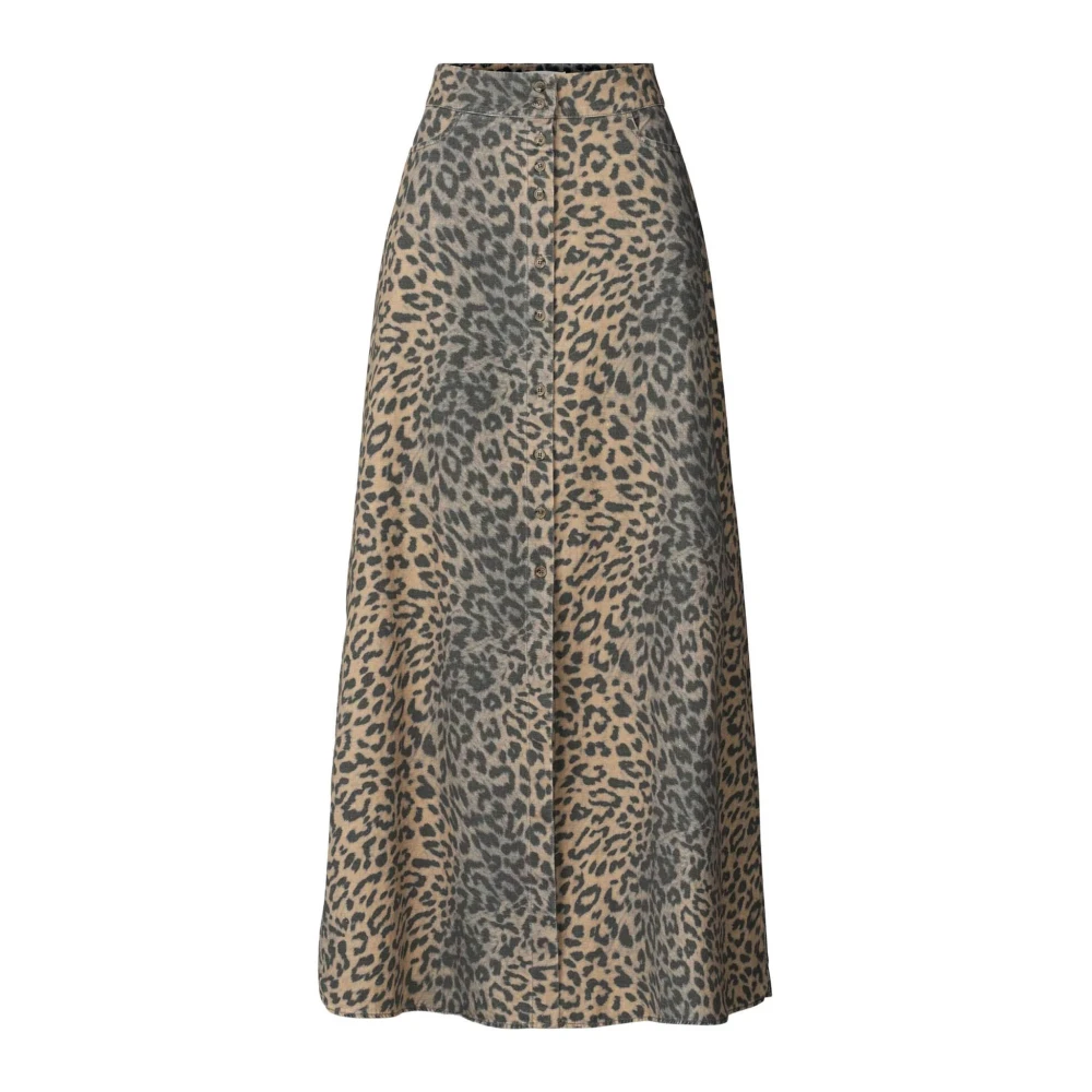 Rabens Saloner Luipaardprint Hoge Taille Rok Brown Dames