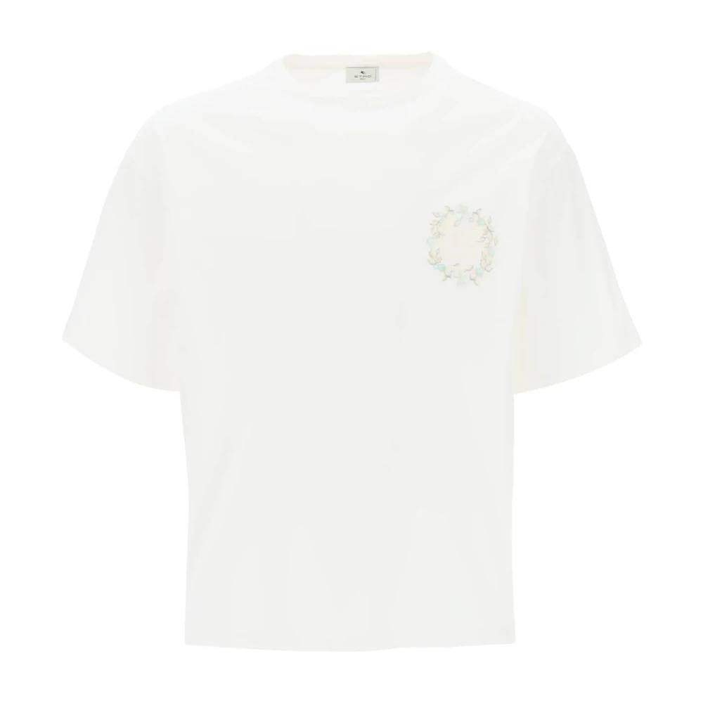 ETRO Bloemen Pegasus Geborduurd T-shirt White Heren