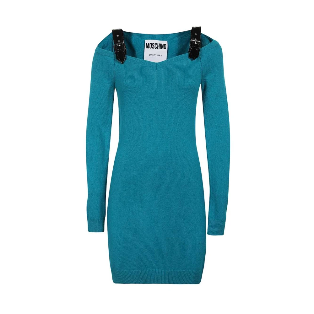 Moschino Geribbelde Wolmix Jurk Green Dames