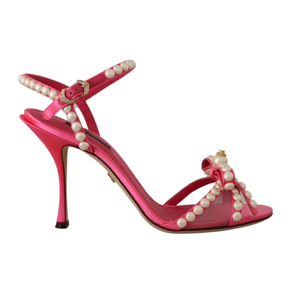 Dolce & Gabbana Women's Pink Glamorous Satin Pearl Crystal Heels