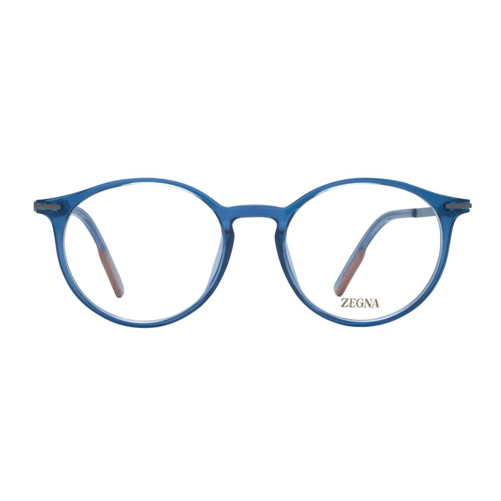 Ermenegildo Zegna Blauwe Ronde Plastic Titanium Optische Monturen Blue Heren