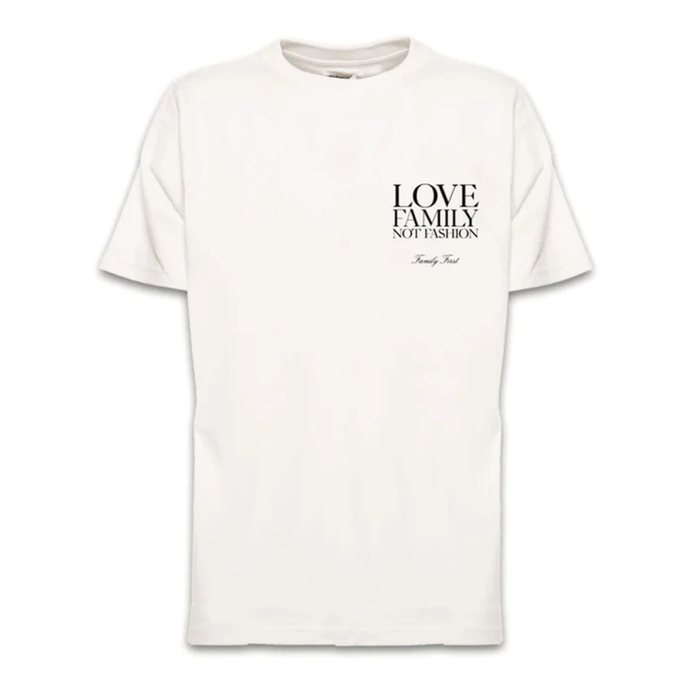 Family First Wit Katoenen Jersey T-shirt met Slogan Print White Heren