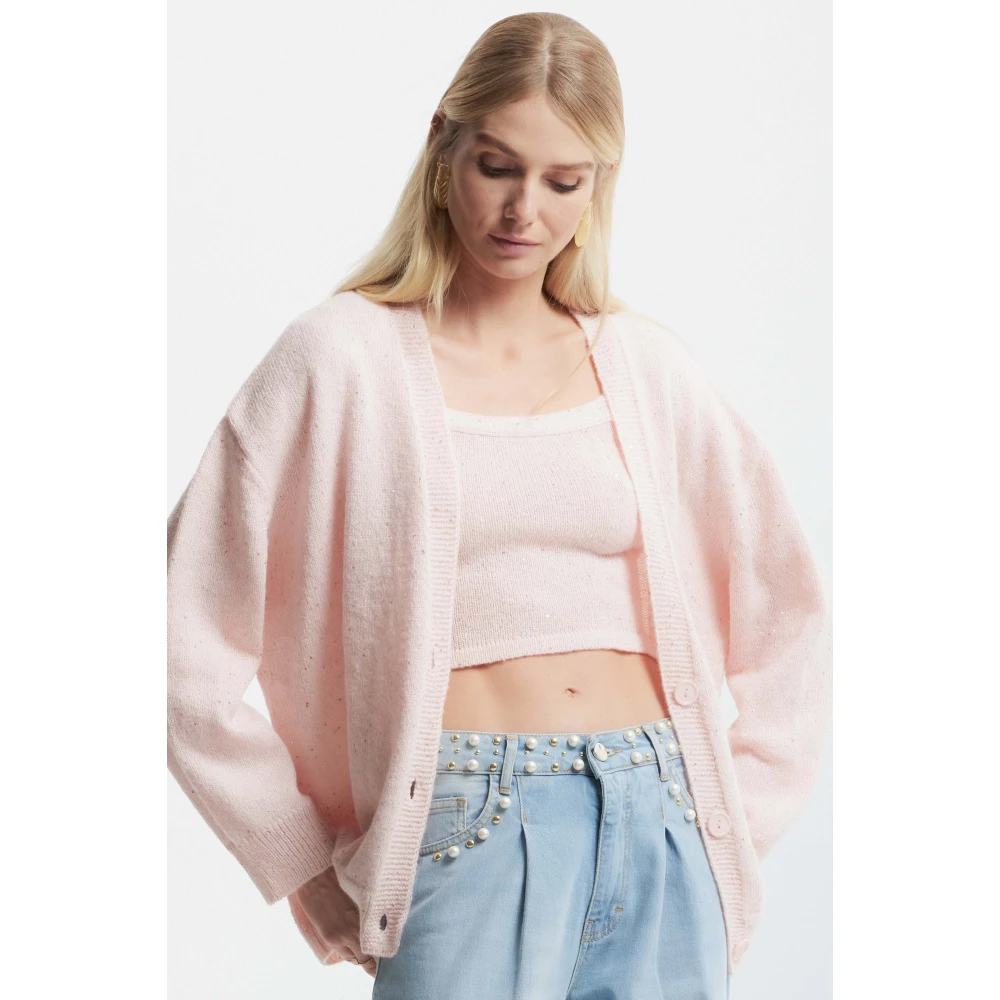 Kocca Zachte wollen blend cardigan met gestippelde details Pink Dames