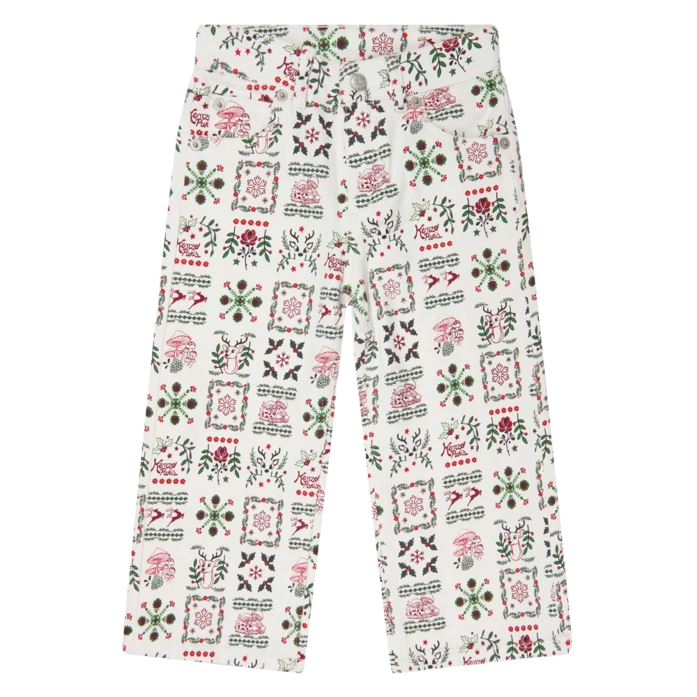 Kenzo Girls Multicolor Trousers, 4 Y, Seasonal Print Trousers In Ivory