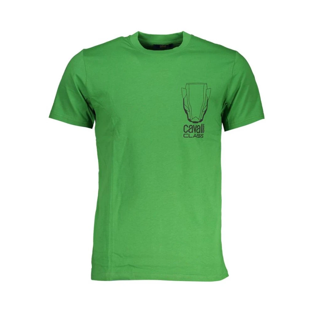 Cavalli Class Men's Green Crew Neck T-Shirt With Logo