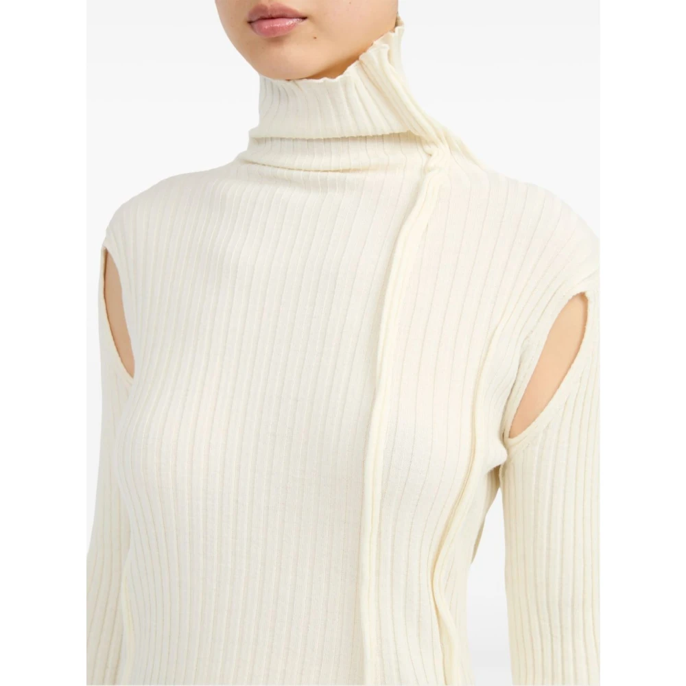 MM6 Maison Margiela Witte Turtleneck Trui met Cut-out Details White Dames