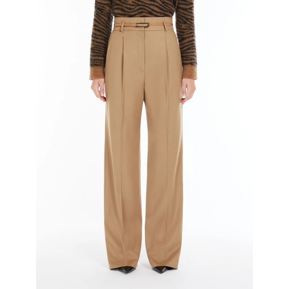 Max Mara Studio Wollen broek met riem Brown Dames