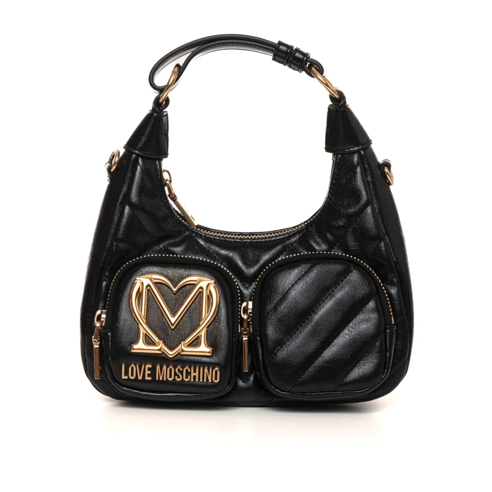 Love Moschino Halvemaanvormige tas met opgestikte zak Black Dames
