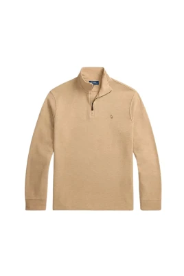 Ribbstickad sweatshirt med kvartsdragkedja i bomull