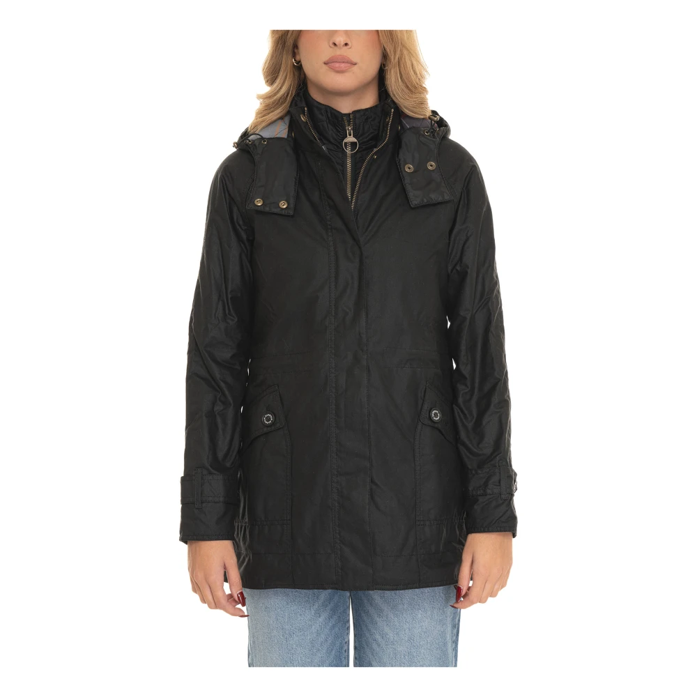 Barbour Gewaxte Harrington Jas met Bib Design Black Dames