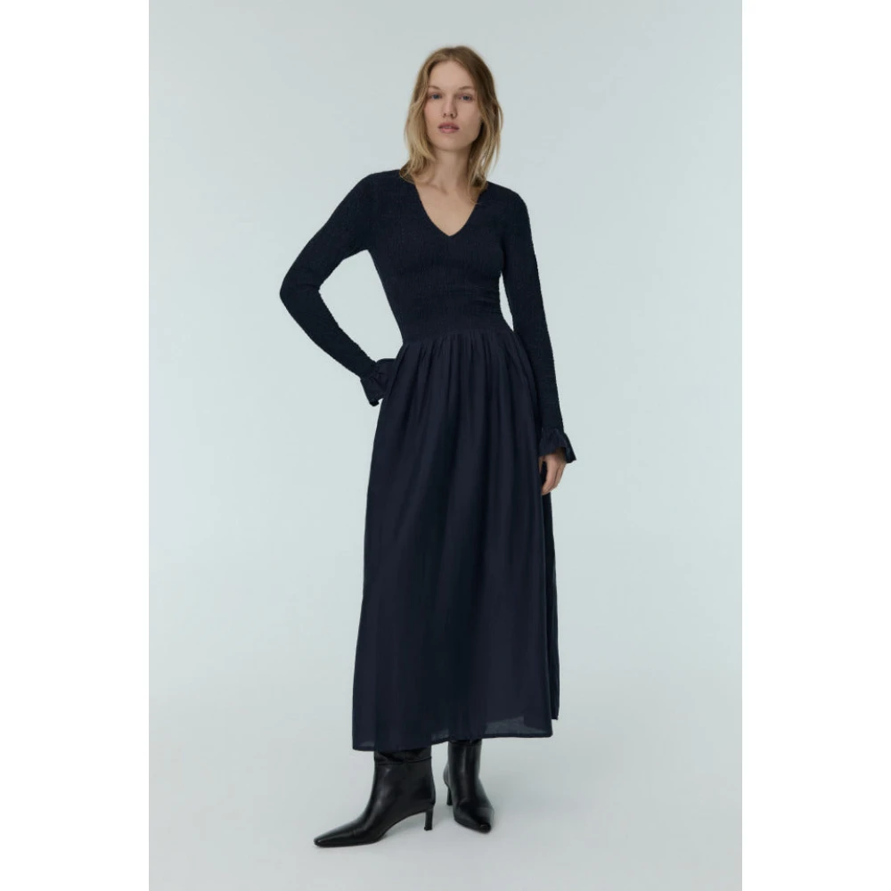 The New Society Gerimpelde Seersucker Jurk Mist Melarge Black Dames