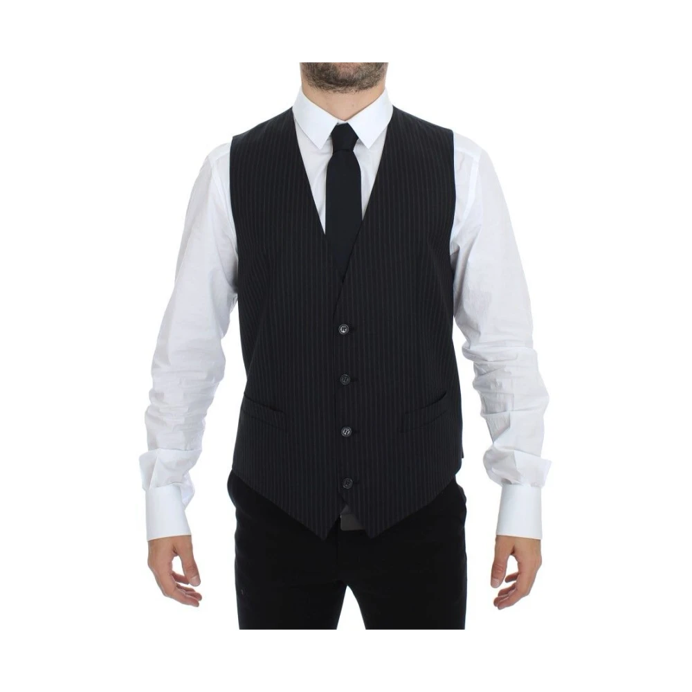 Dolce & Gabbana Men's Gray Suit Vests,, Elegant Striped Dress Vest Large