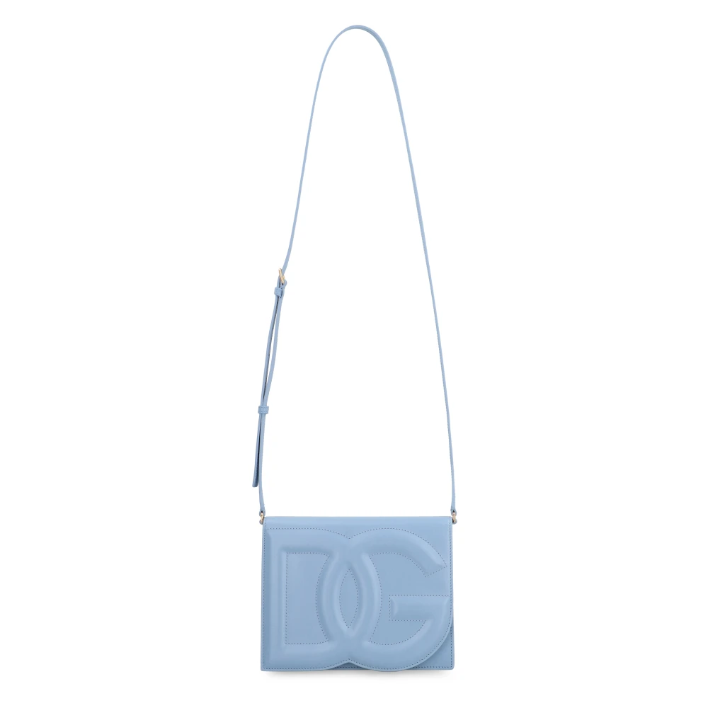 Dolce & Gabbana Geëtst Logo Leren Crossbody Tas Blue Dames
