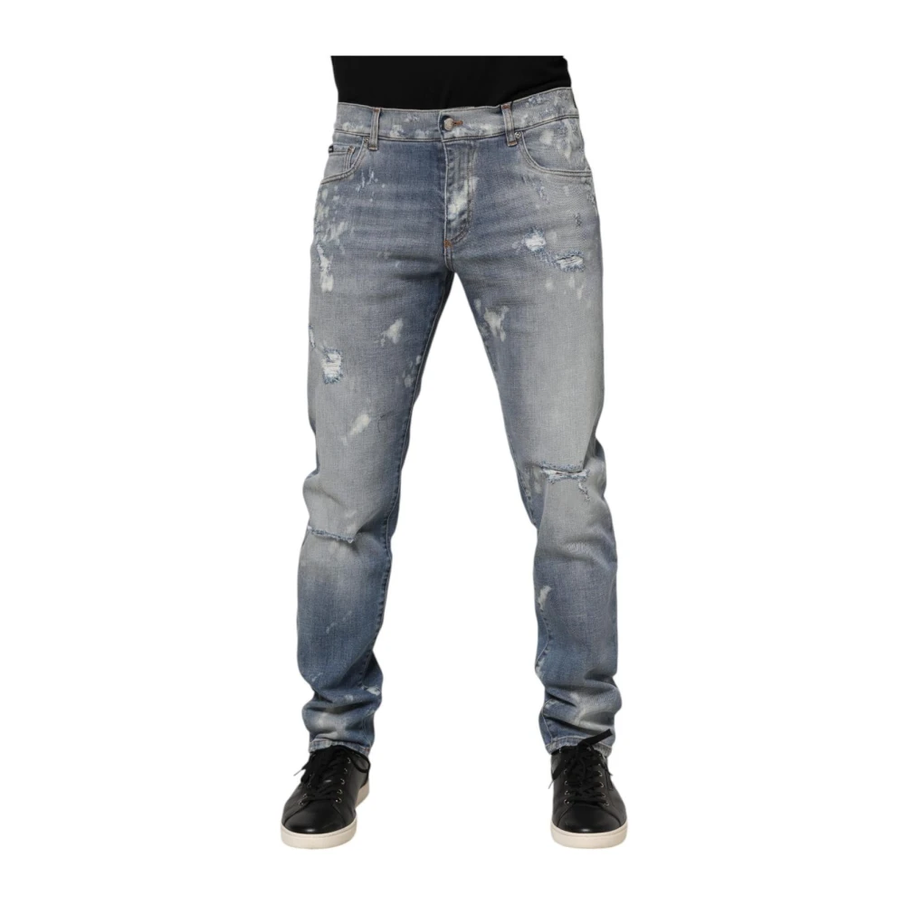 Dolce & Gabbana Men's Blue Tattered Slim Fit Denim Jeans