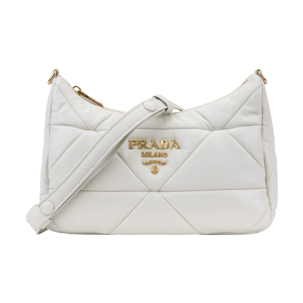 Prada Women's White Leather Shoulder Bag With Zipper