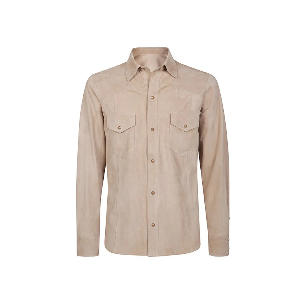 Eleventy Stijlvol leren overhemd Beige Heren