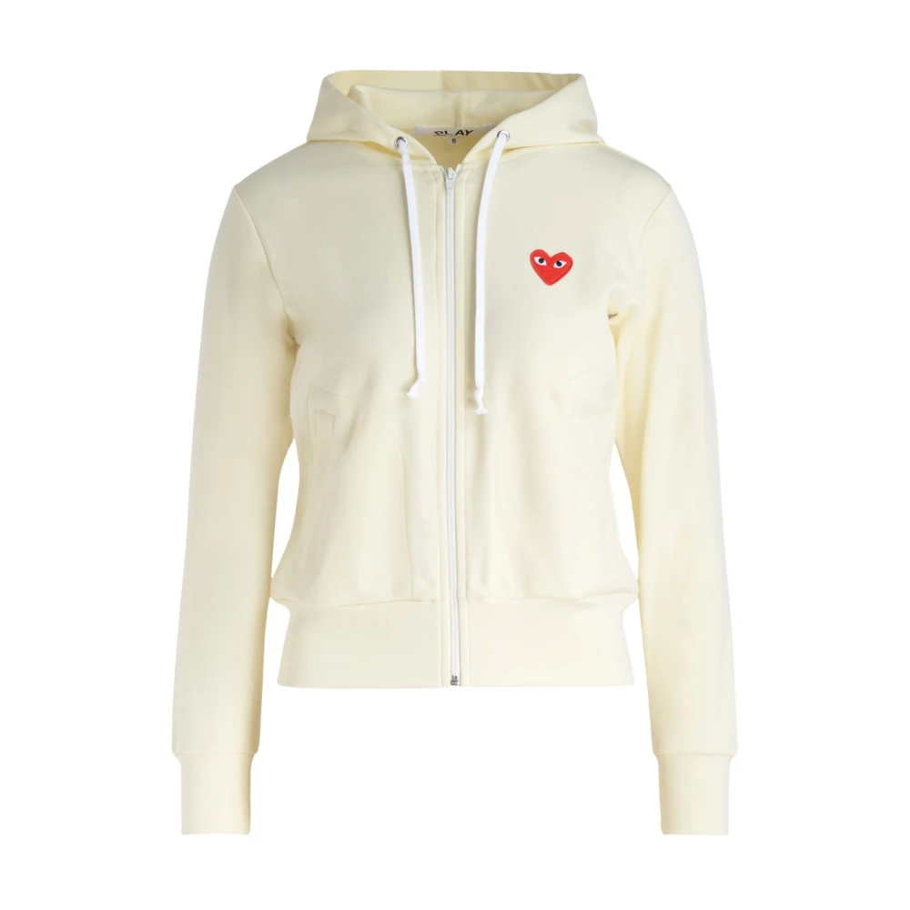 Comme des Garçons Play Hoodie met rode hart ritssluiting Beige Dames