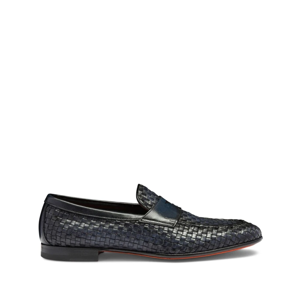 Santoni Men's Blue Woven Leather Loafers