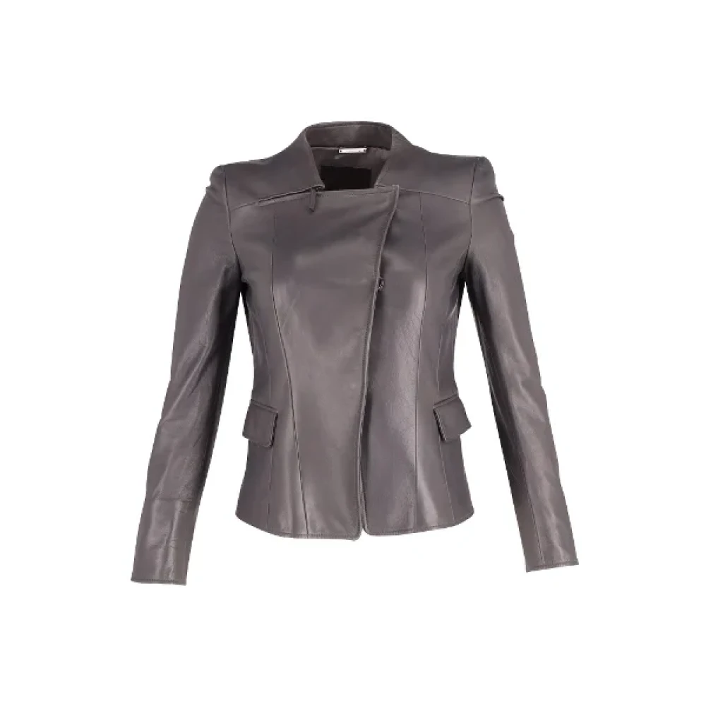 Armani Pre-owned Leather outerwear Gray Dames