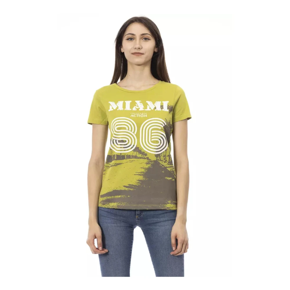 Trussardi Vrouw Groente Tops Dames, Groen, L, Katoen, Groen Katoenen T-Shirt Met Korte Mouwen