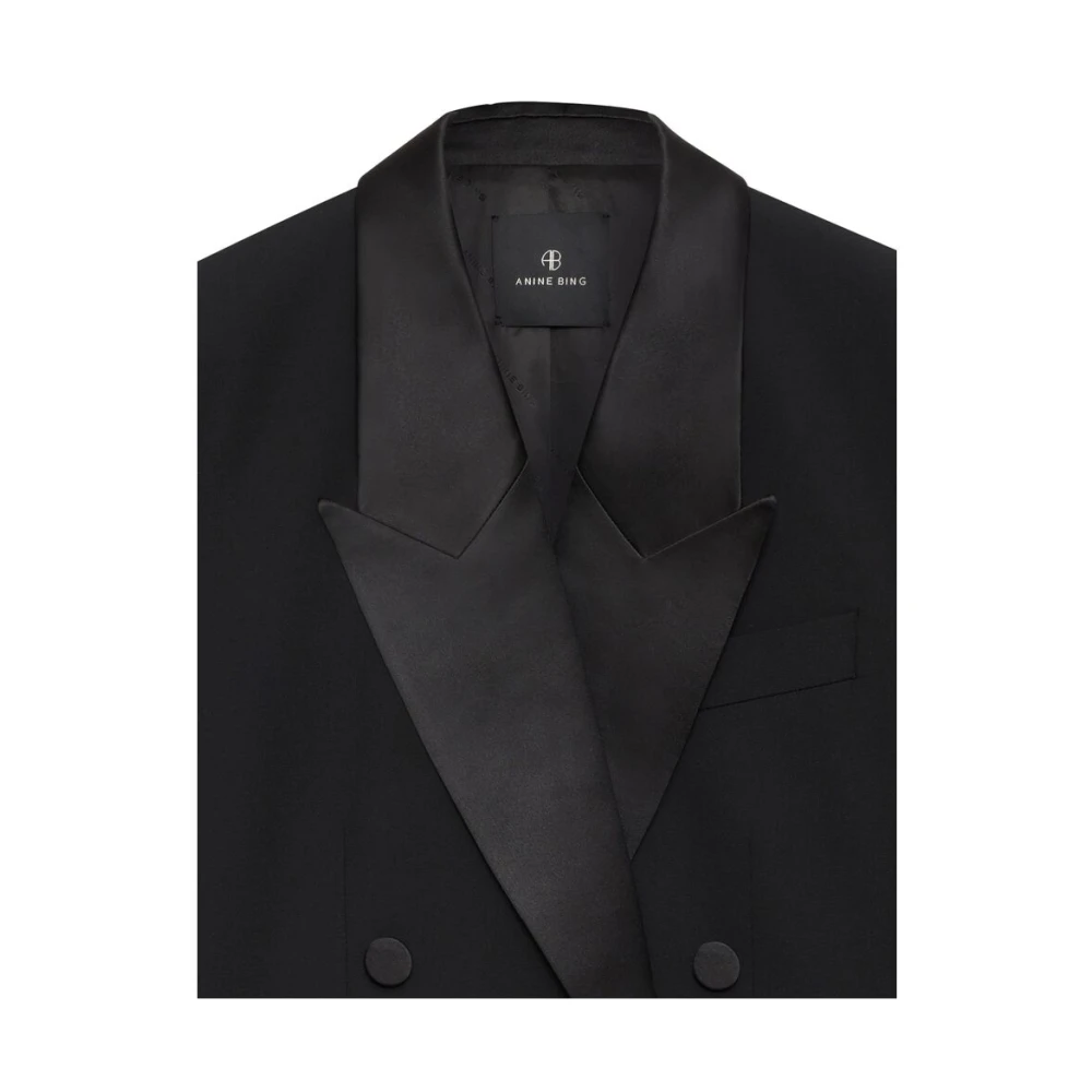 Anine Bing Zwarte double-breasted jas met zakken Black Dames