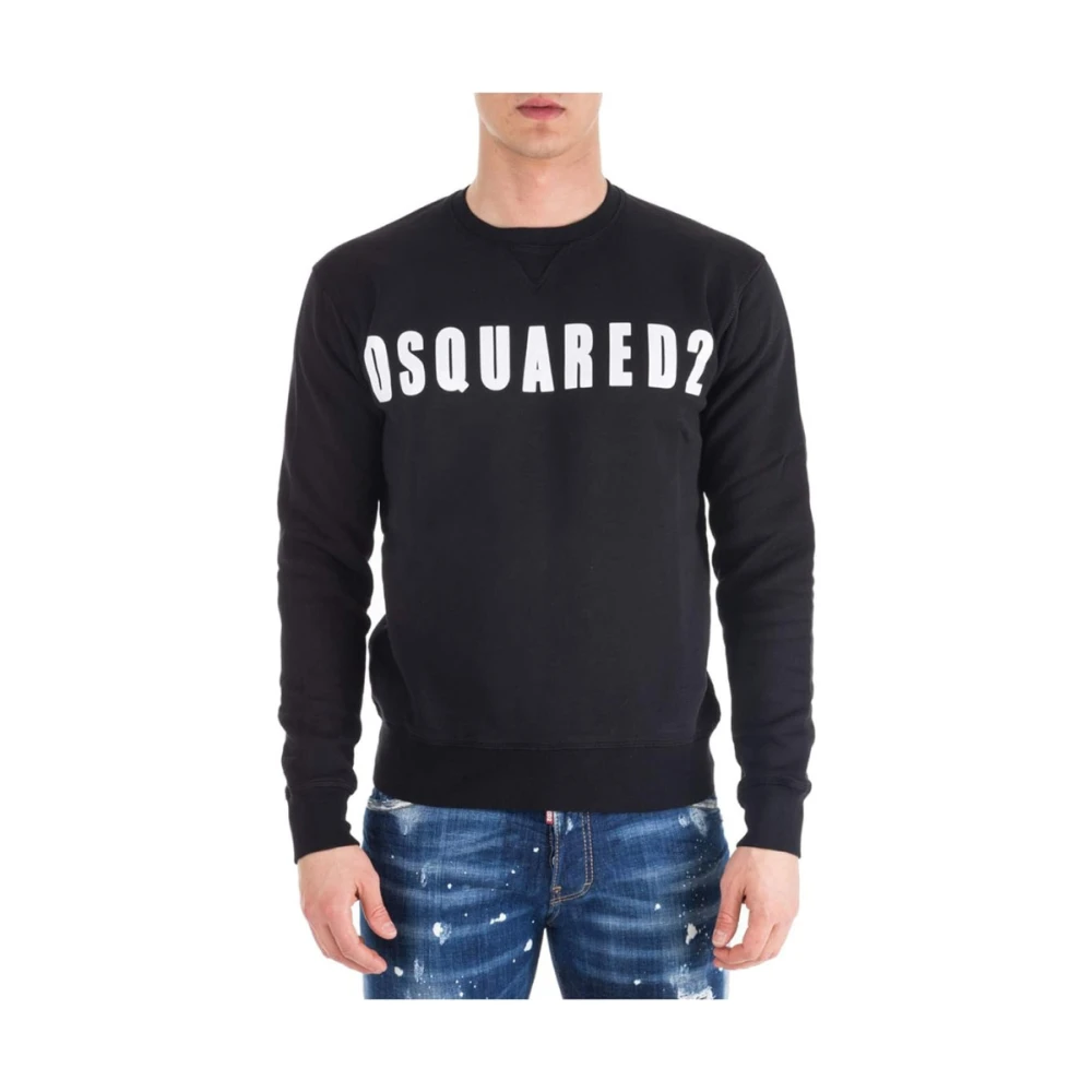 Dsquared2 Svart Sweatshirt Logo Print Italiensk Bomull Black, Herr
