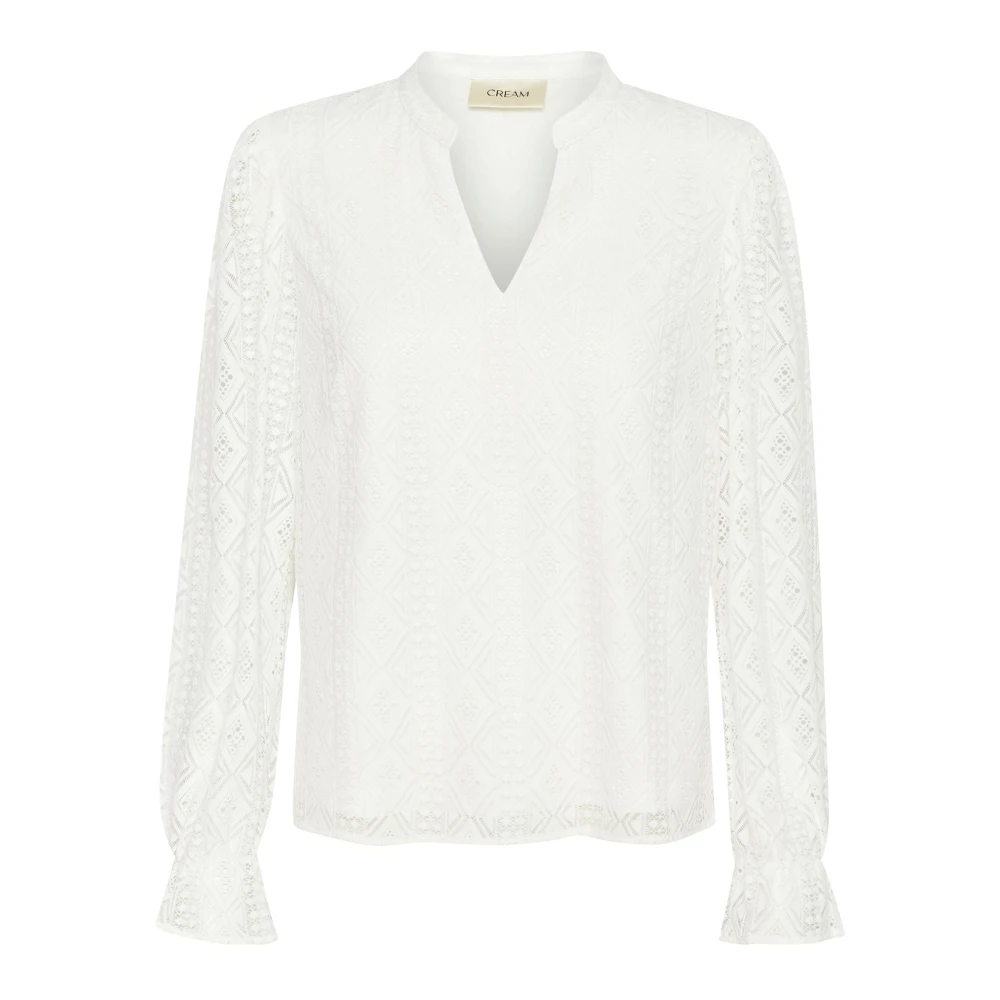 Cream Women's White Blouses, 2XL, Elegant Lace Blouse Snow