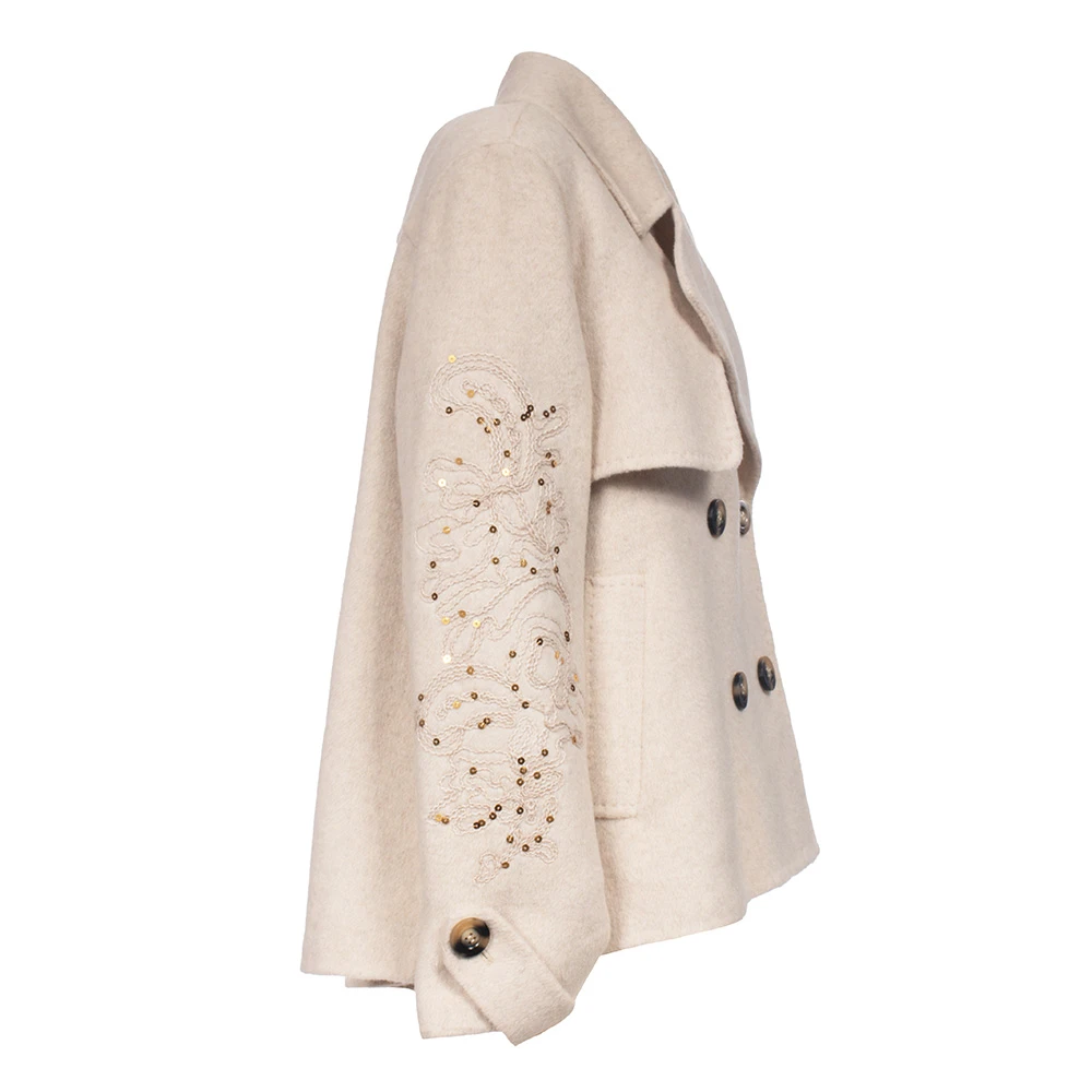 Ermanno Scervino Dubbele jas met geborduurde mouwen Beige Dames