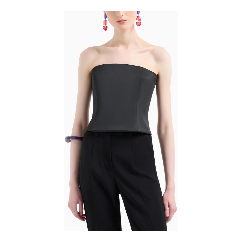 Emporio Armani Zwarte Satijnen Top met Ritssluiting Black Dames