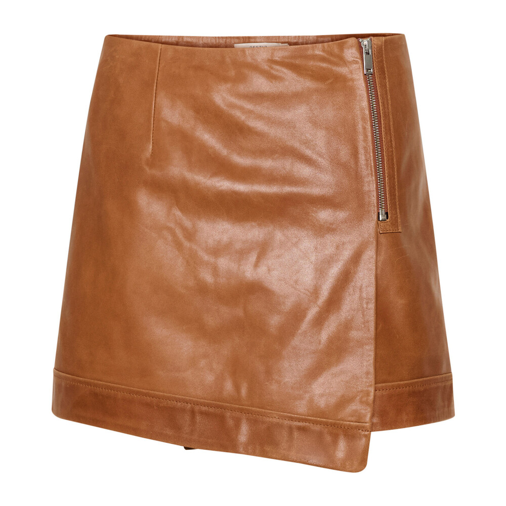 Brown leather skirt zip best sale