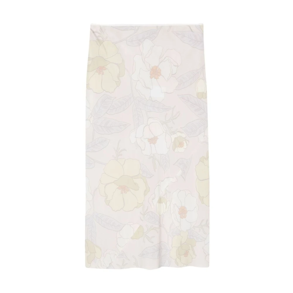 Dries Van Noten Bloemenprint Zijden Rok Beige Dames