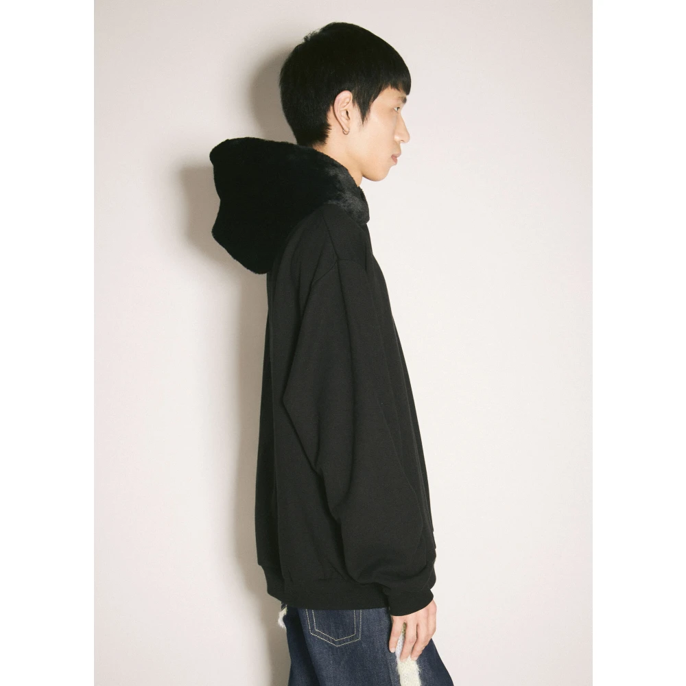 Marni Faux-Fur Hood Sweatshirt met Logo Borduursel Black Heren