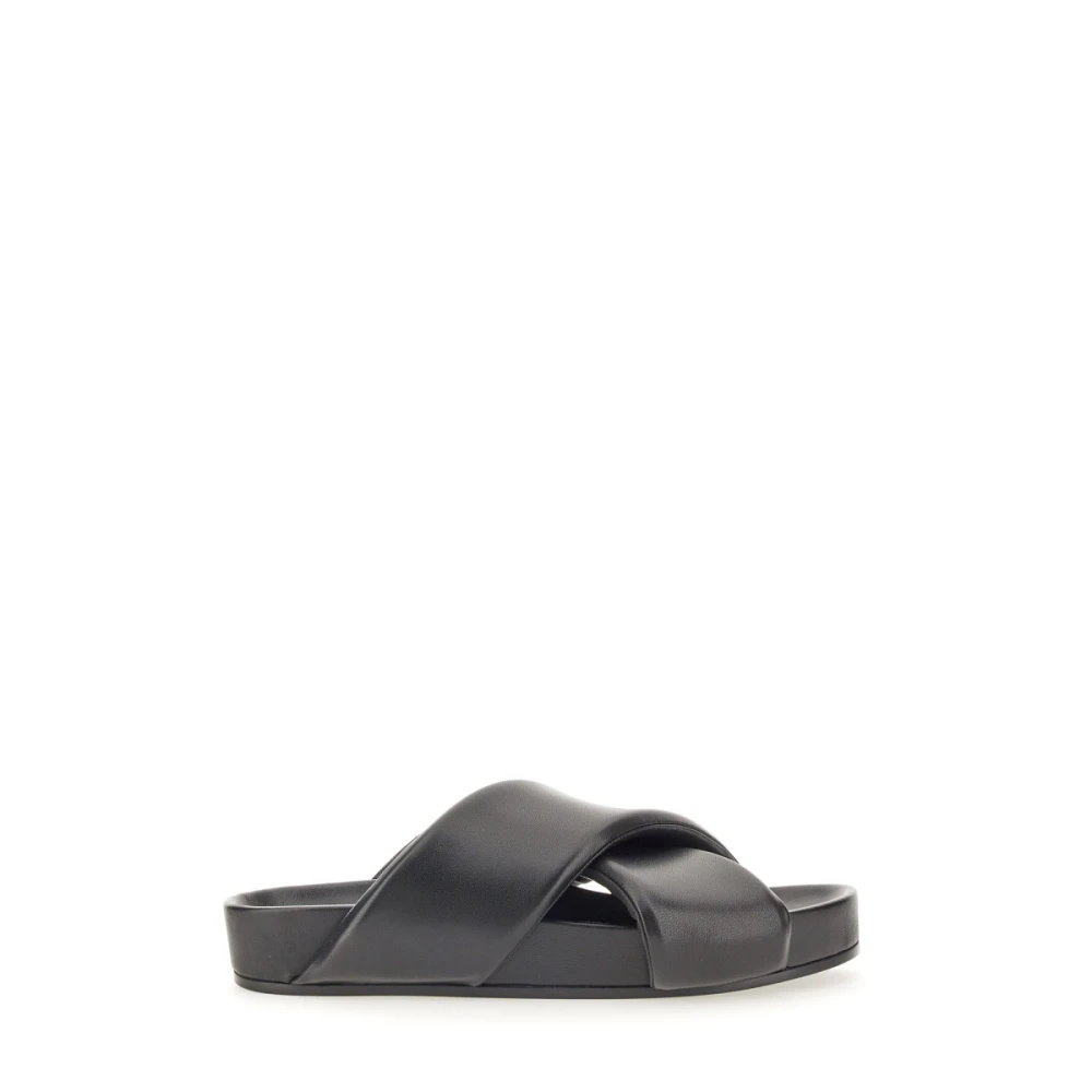 Jil Sander Vadderade Läder Tofflor Black, Herr