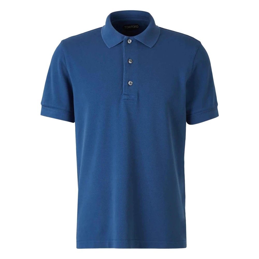 Tom Ford Piquet Polo Shirt met Lyocell en Katoen Blue Heren