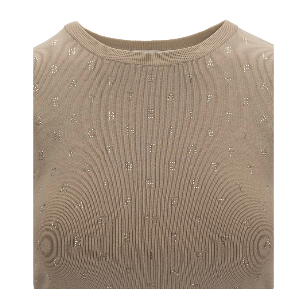 Elisabetta Franchi Cropped Top met Glazen Decoraties Beige Dames
