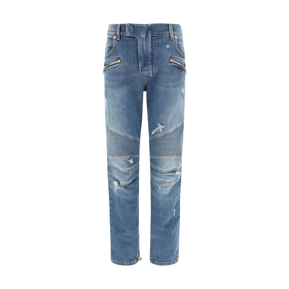 Balmain Vintage Biker Jeans met ritsdetails Blue Heren