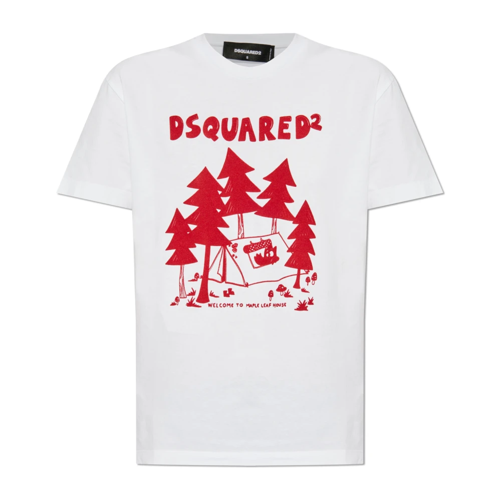 Dsquared2 T-shirt met logo en fluwelen afwerking White Dames