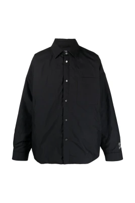 Svart Gingham-Check Vadderad Skjortjacka