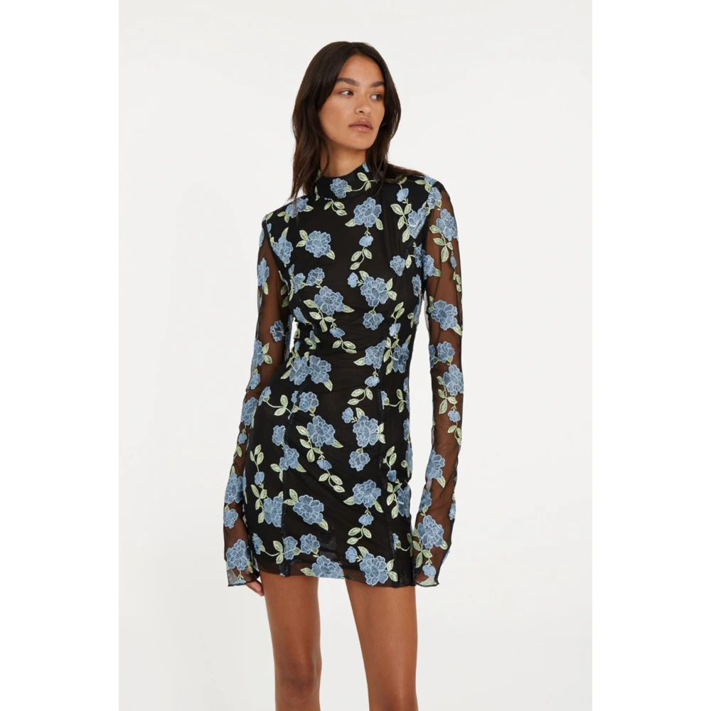 Rotate Birger Christensen Floral Mesh Mini Jurk Black Dames