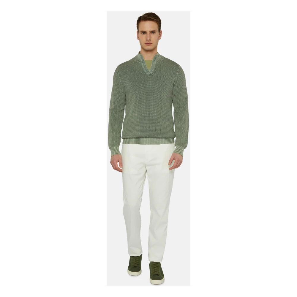 Boggi Milano Mock Neck trui van katoenen stiksels 12gg Green Heren
