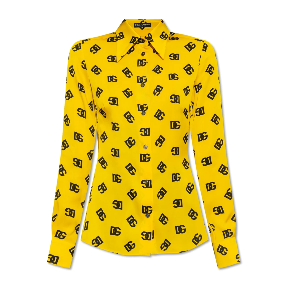 Dolce & Gabbana Zijden Logo Shirt Yellow Dames