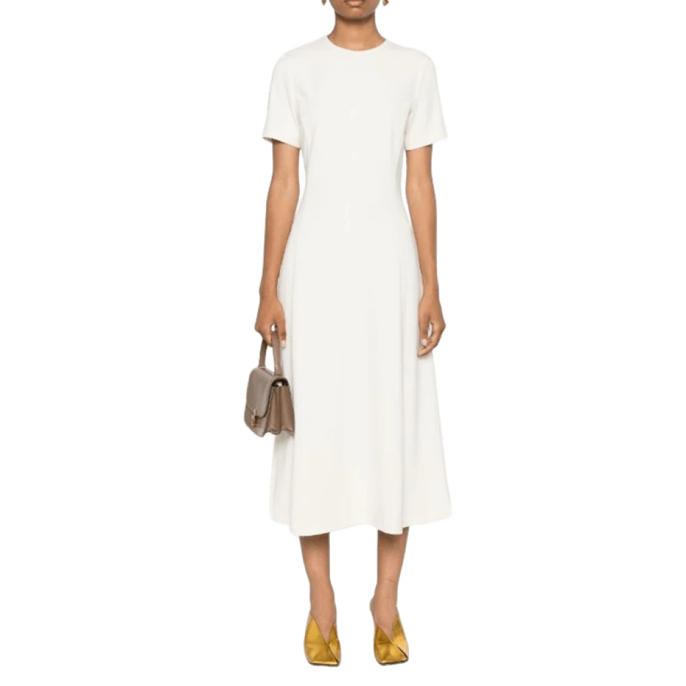 Theory Flare Midi Jurk met Crepe Textuur White Dames